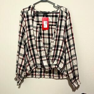 Sanctuary Evereve Plaid Crossover Top Size Small